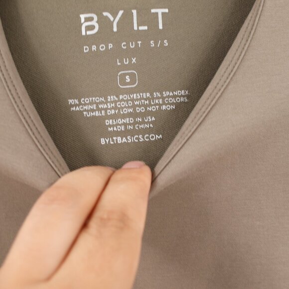 BYLT Shirt Mens Small Drop Cut Short Sleeve Lux Crew Neck Stretch Casual green - Picture 4 of 9